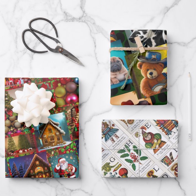 Gingerbread Houses, Christmas ABC, Teddy Bear  Wrapping Paper Sheets (Front)