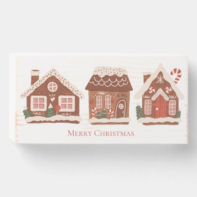 Gingerbread Houses Christmas Holiday Personalized  Wooden Box Sign (Front Horizontal)