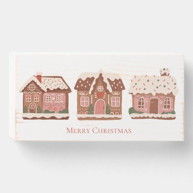 Gingerbread Houses Christmas Holiday Personalized  Wooden Box Sign (Front Horizontal)
