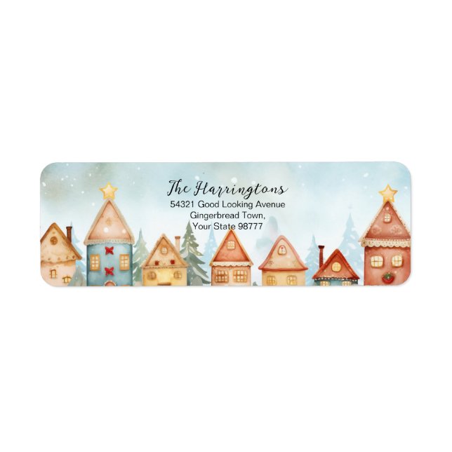 Gingerbread Houses Christmas Return Address Labels (Front)
