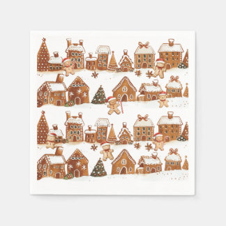 Gingerbread Houses Man Cookies Christmas Village Napkins