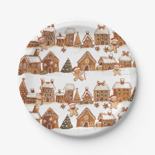 Gingerbread Houses Man Cookies Christmas Village Paper Plates