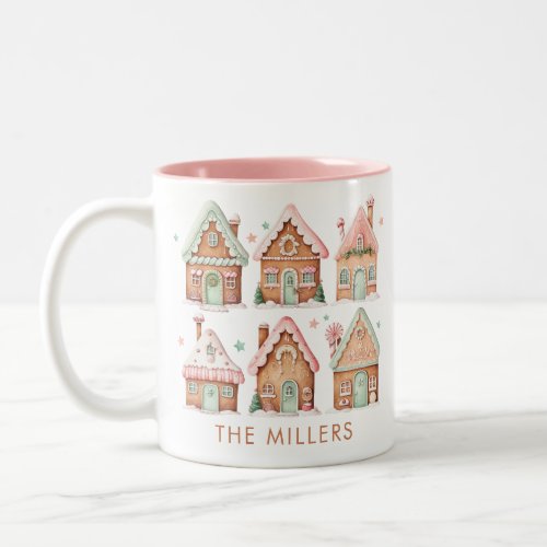 Gingerbread Houses Pink Mint Christmas Two_Tone Coffee Mug