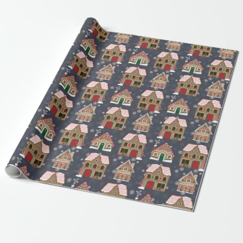 Gingerbread Houses Wrapping Paper _ Blue