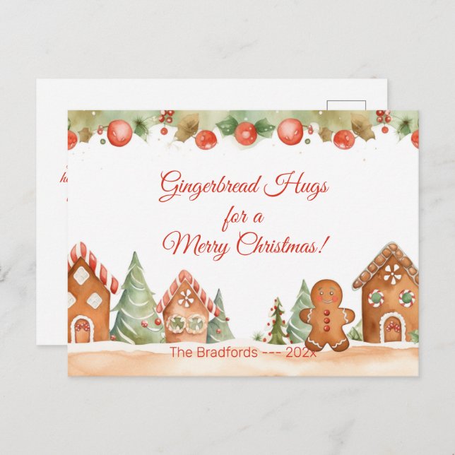 Gingerbread Hugs Christmas Postcard (Front/Back)