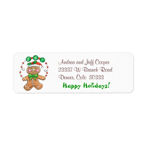 Gingerbread Joy Christmas Return Address Label