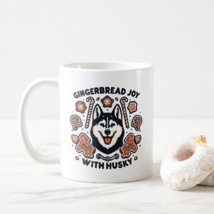 Gingerbread Joy with Husky Dog Minimalist Holiday Coffee Mug
