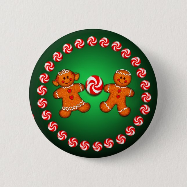 GINGERBREAD KIDS & CANDY by SHARON SHARPE Pinback Button (Front)