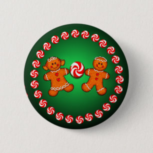 GINGERBREAD KIDS & CANDY by SHARON SHARPE Pinback Button
