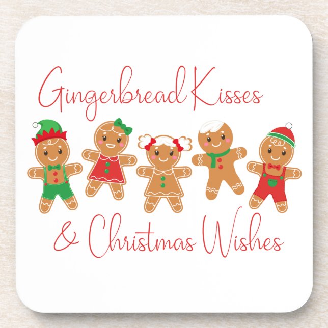 Gingerbread Kisses & Christmas Wishes Beverage Coaster (Front)
