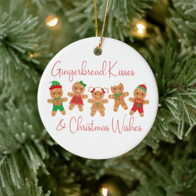 Gingerbread Kisses & Christmas Wishes Ceramic Ornament (Tree)