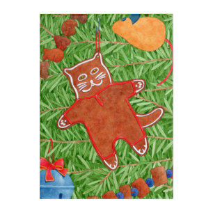 GINGERBREAD KITTY 10x14 Acrylic Wall Art