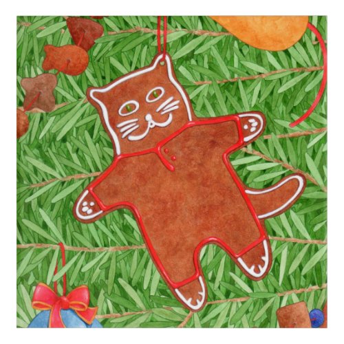 GINGERBREAD KITTY 12x12 Acrylic Wall Art