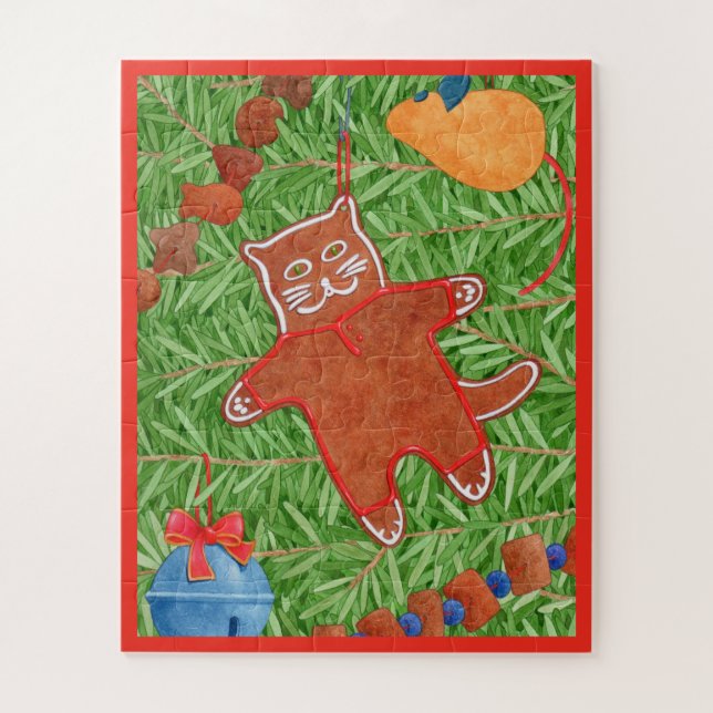 GINGERBREAD KITTY 16x20 Big Pieces Puzzle  (Vertical)