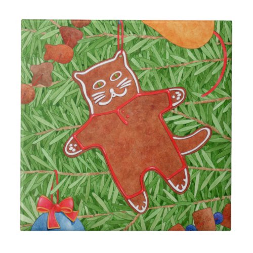 GINGERBREAD KITTY 425 Square Ceramic Tile