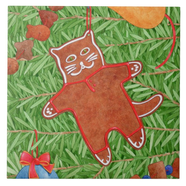 GINGERBREAD KITTY 6" Square Ceramic Tile (Front)