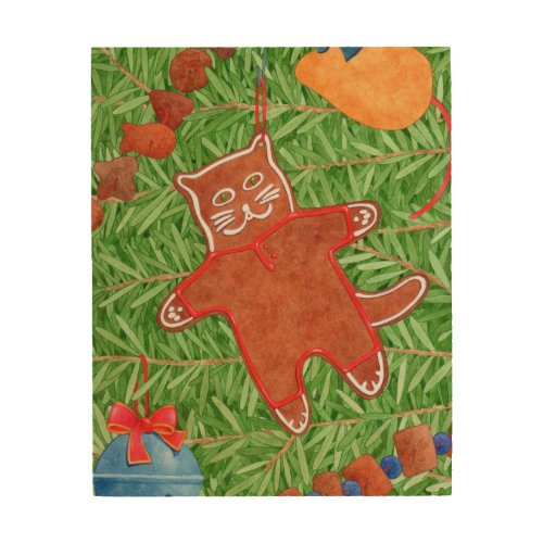 GINGERBREAD KITTY 8x10 Wood Wall Art