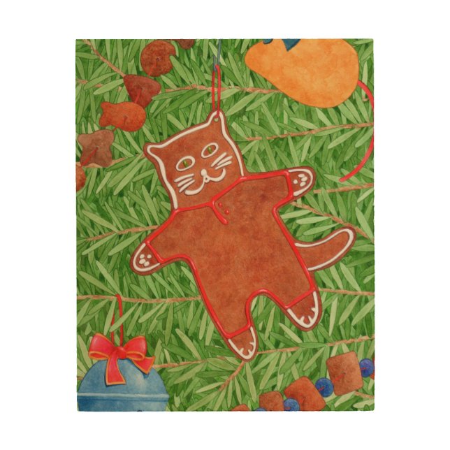 GINGERBREAD KITTY 8x10 Wood Wall Art (Front)