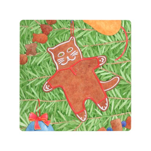 GINGERBREAD KITTY 8x8 Metal Wall Art