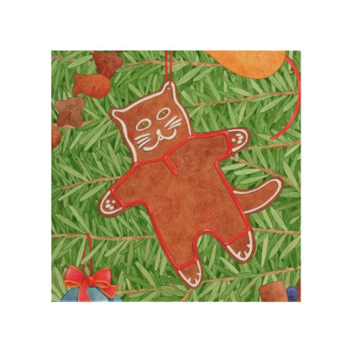 GINGERBREAD KITTY 8x8 Wood Wall Art