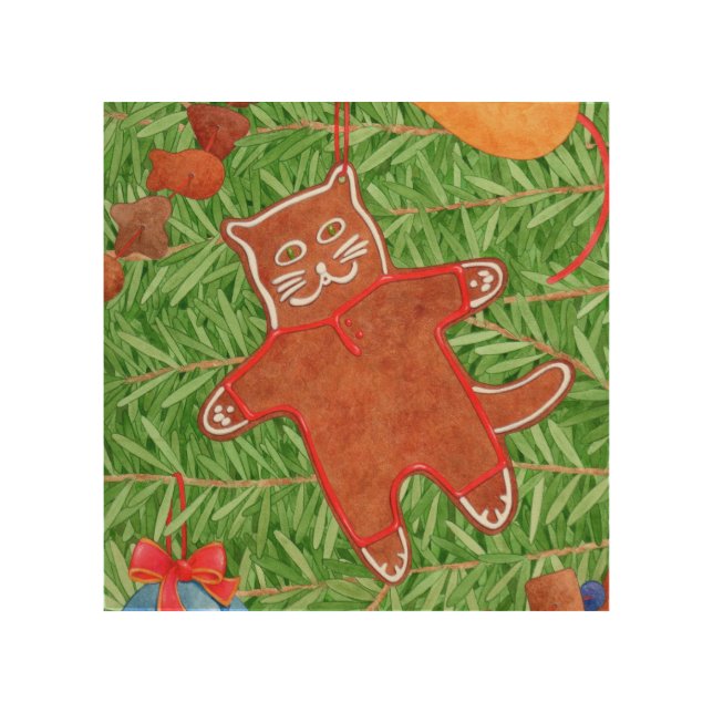 GINGERBREAD KITTY 8x8 Wood Wall Art (Front)