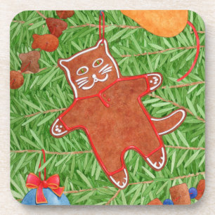 GINGERBREAD KITTY Hard Plastic Coasters