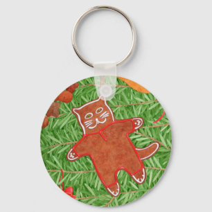 GINGERBREAD KITTY Round Aluminum Keychain