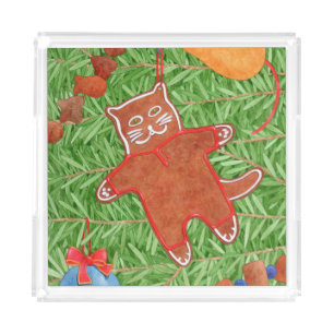 GINGERBREAD KITTY Square Acrylic Tray