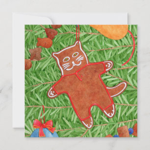 GINGERBREAD KITTY Square Flat Card