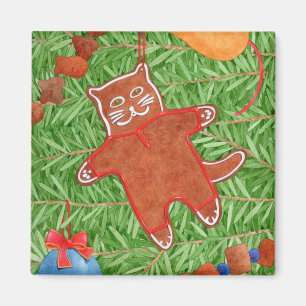 GINGERBREAD KITTY Square Magnet