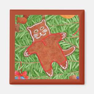 GINGERBREAD KITTY Square Magnet / Gingerbread