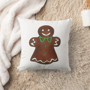 Gingerbread Lady Woman Christmas Cookie Holiday Throw Pillow