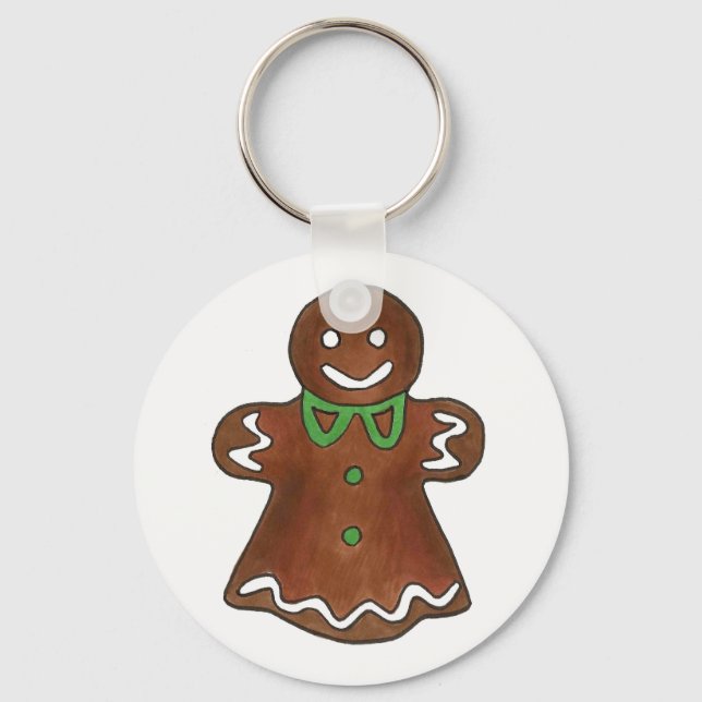 Gingerbread Lady Woman Christmas Holiday Cookie Keychain (Front)