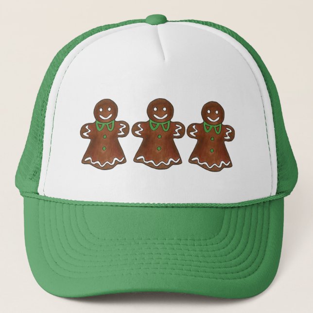 Gingerbread Lady Woman Christmas Holiday Cookie Trucker Hat (Front)