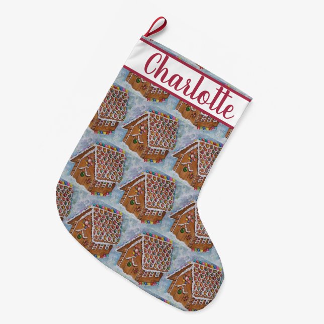 Gingerbread Large Christmas Stocking (Front (Hanging))