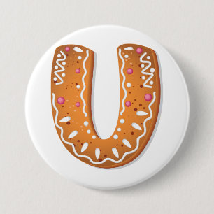 Gingerbread Letter U Monogram Holiday Cookie Button