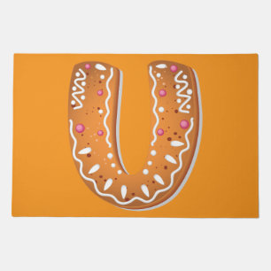 Gingerbread Letter U Monogram Holiday Cookie Doormat