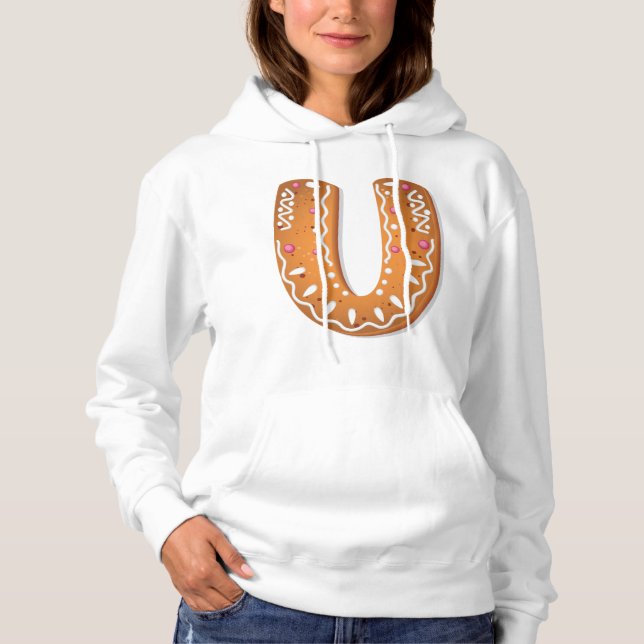 Gingerbread Letter U Monogram Holiday Cookie Hoodie (Front)