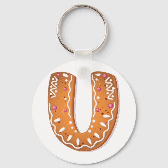 Gingerbread Letter U Monogram Holiday Cookie Keychain (Front)