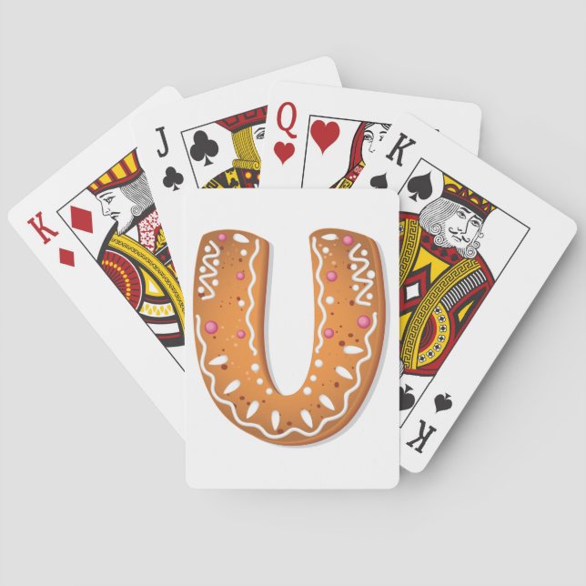 Gingerbread Letter U Monogram Holiday Cookie Poker Cards (Back)