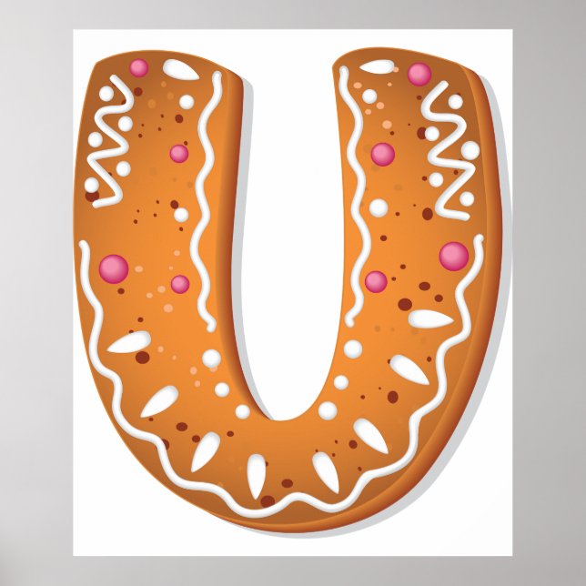 Gingerbread Letter U Monogram Holiday Cookie Poster (Front)