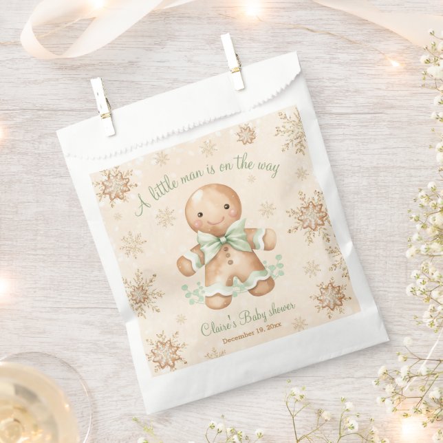 Gingerbread Little Man Christmas Baby Shower Favor Bag (Clipped)