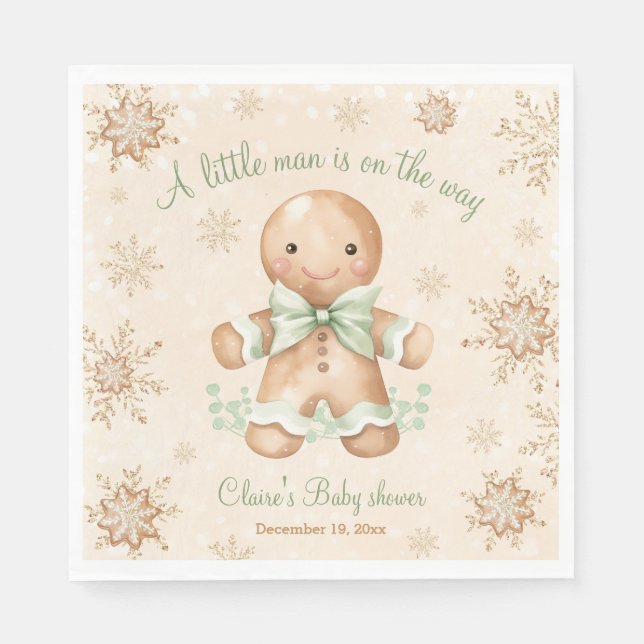 Gingerbread Little Man Christmas Baby Shower Napkins (Front)