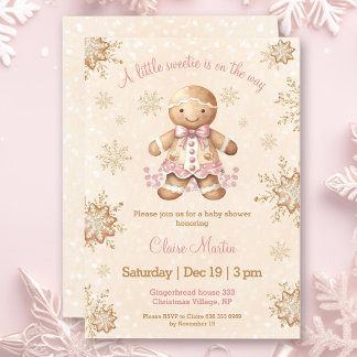Gingerbread Little Sweetie Christmas Baby Shower Invitation