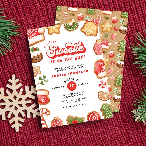 Gingerbread Little Sweetie Christmas Baby Shower  Invitation