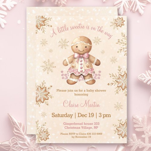 Gingerbread Little Sweetie Christmas Baby Shower Invitation