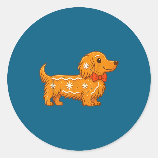 Gingerbread Long Hair Dachshund Christmas Pajama T Classic Round Sticker (Front)