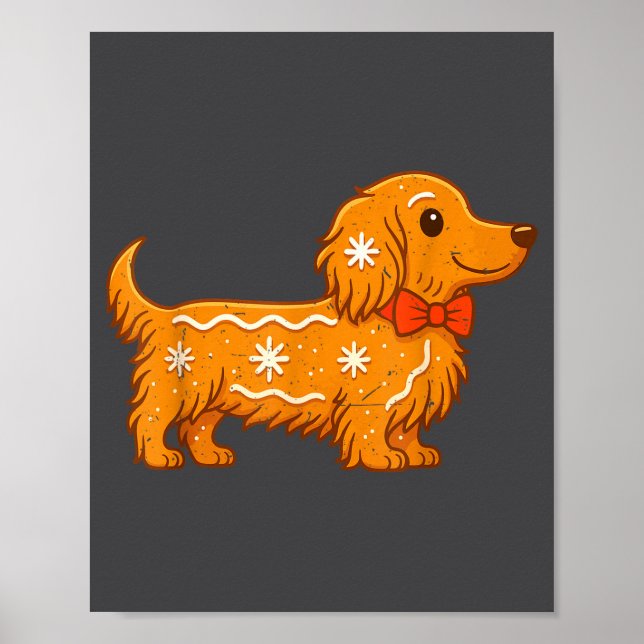 Gingerbread Long Hair Dachshund Christmas Pajama T Poster (Front)