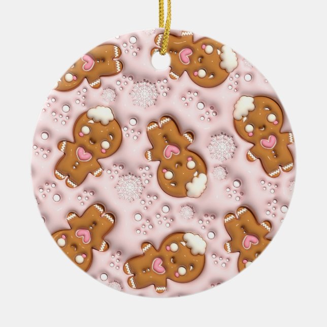  "Gingerbread Love Pattern Ornament" Ceramic Ornament (Front)