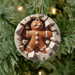 Gingerbread Man 3D Effect NOT Actual 3D Ceramic Ornament